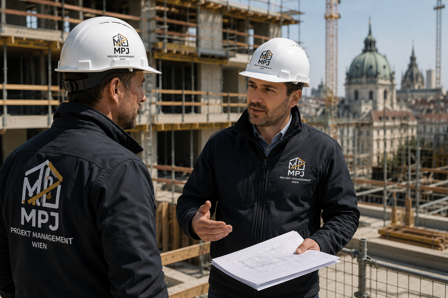MPJ Bauleiter im Gespräch auf einer Baustelle